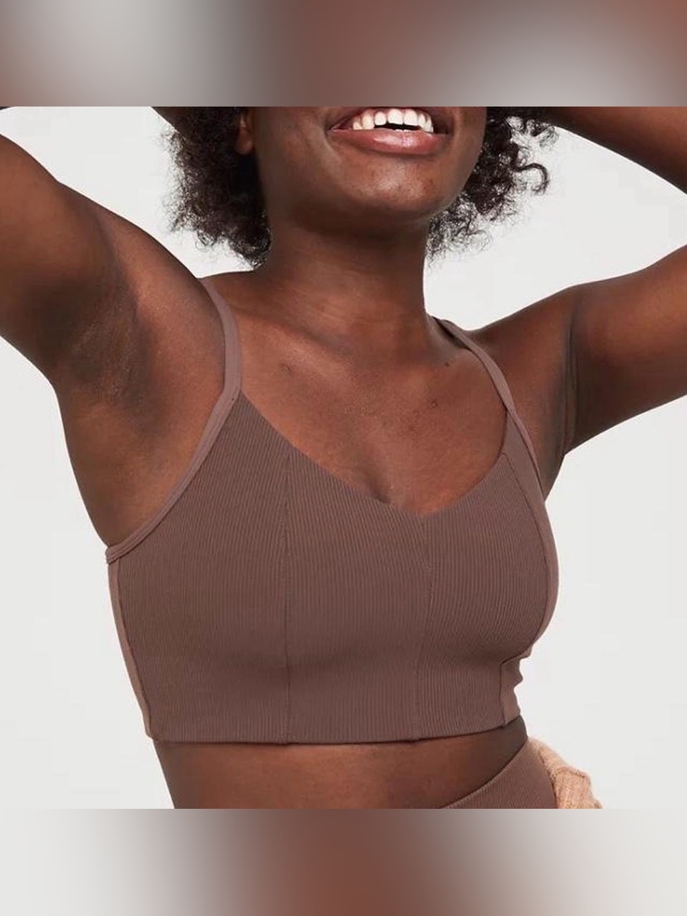 OFFLINE by Aerie Seamless Ribbed V-Neck Sports Bra Bralette Olive Green M